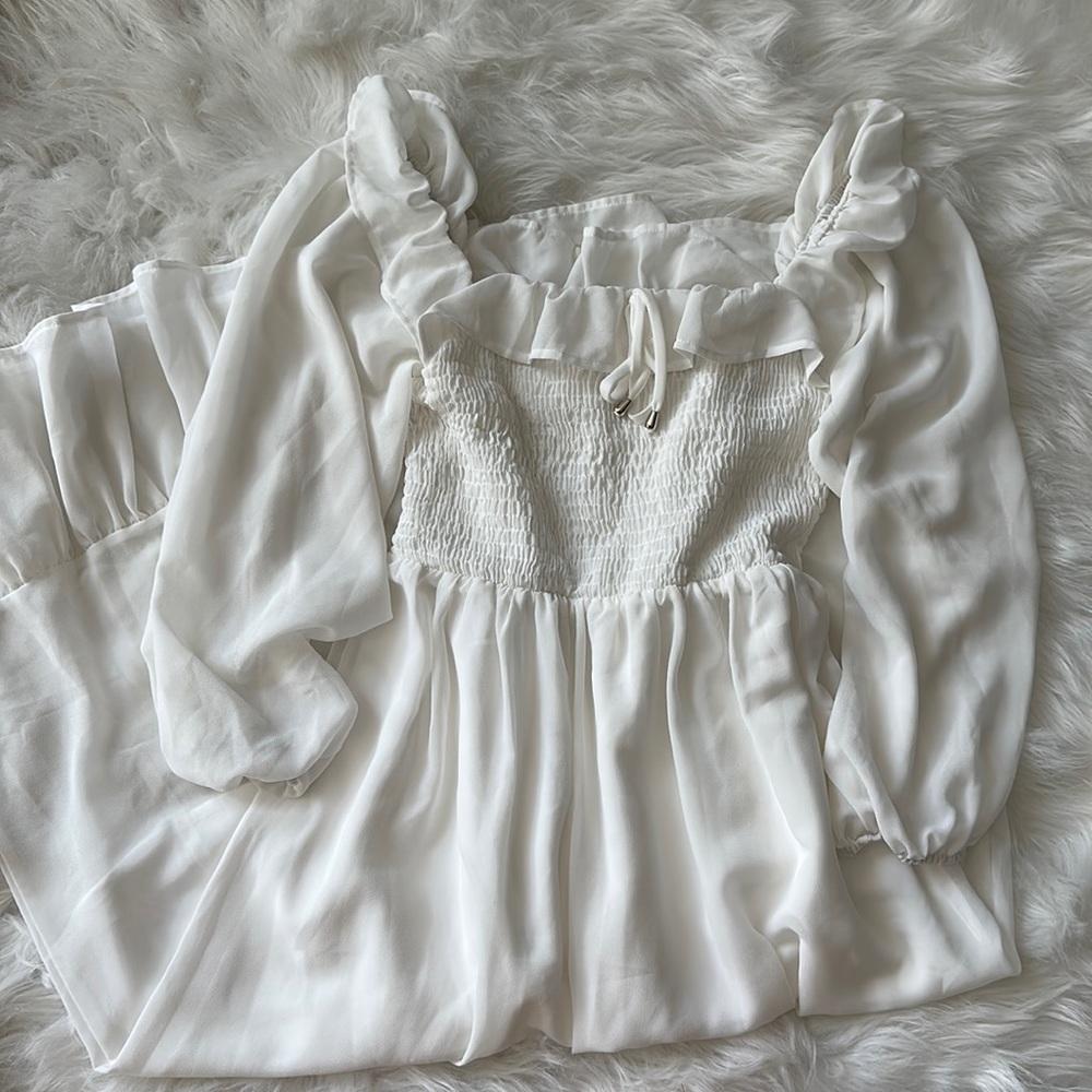 NWOT White Square Neck Puff Sleeve Maxi